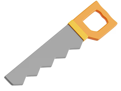 Industrial Hand Saw With Orange Handle And Serrated Steel Blade For Cutting 3d model