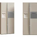 Two Beige Double Door Refrigerators Featuring Water Ice Dispenser For Modern Home Kitchen