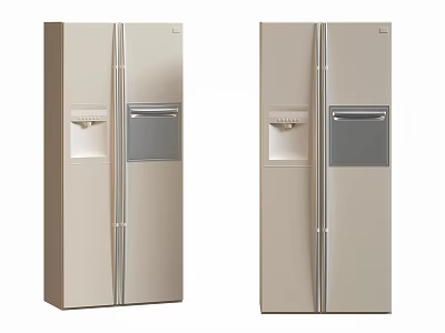 Two Beige Double Door Refrigerators Featuring Water Ice Dispenser For Modern Home Kitchen 3d model