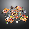 Assorted Sushi Platter Display With Sashimi Rolls Soy Sauce Wasabi And Chopsticks