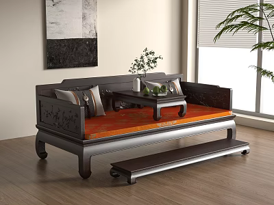 New Chinese Style Luohan Bed Solid Wood Luohan Bed New Chinese Style Carved Luohan Bed Antique Sofa Bed Luohan Bed Wood Carved Luohan Bed 3d model