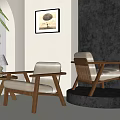 Modern Accent Chairs With Wooden Frame Beige Cushions Side Table Lamp Wall Art Green Plant