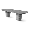 Modern Concrete Oval Coffee Table With Cylindrical Legs And Stacked Planters