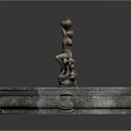 Outdoor Decorative Fountain With Octagonal Stone Base Blue Water And Sculpted Figure