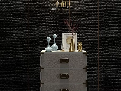 Elegant White Bedside Table With Drawers Gold Candle Holders Vase And Decorative Book 3d model