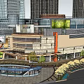 High Rise Residential Buildings With Central Commercial Plaza And Green Spaces
