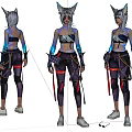 Game Movie Character With Wolf Ears White Hair And Combat Style Outfit Multiple Angles View
