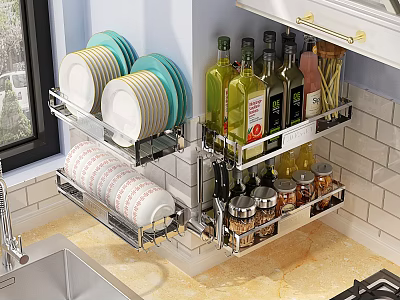 Wall Mounted Kitchen Corner Rack Stores Dishes Bowls And Condiments 3d model