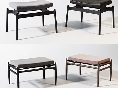 Modern Upholstered Sofa Stools With Black Gray Pink Cushions And Metal Frames 3d model