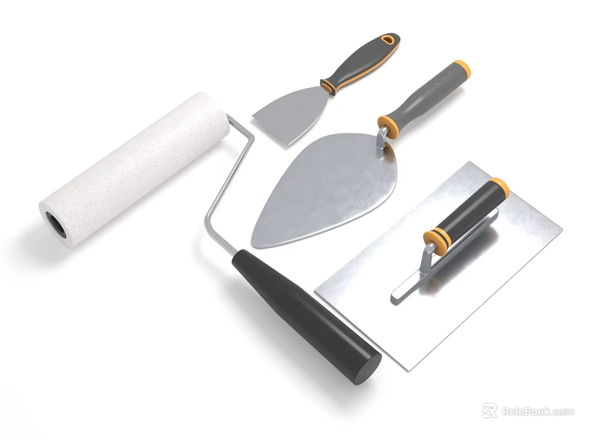 Essential Hardware Tools Set Including Trowel Paint Roller And Scraper For Home Renovation Projects 3d model 