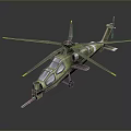 Detailed Green Military Helicopter With Rotor Blades Cockpit And Front Machine Gun Design
