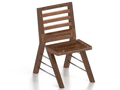 Modern Simple Wooden Dining Chair With Slatted Back And Natural Wood Finish 3d model
