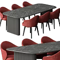Modern Dining Table Set With Grey Marble Top And Red Upholstered Chairs 3d model
