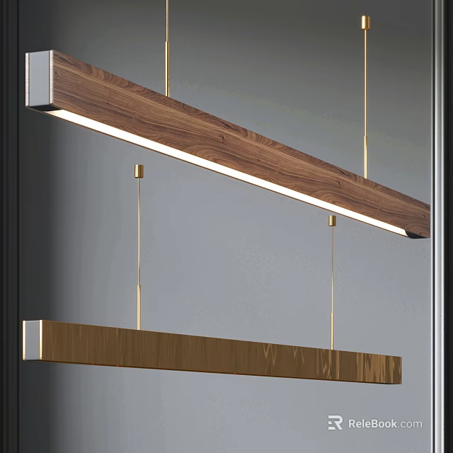 Modern Long Wooden Metal Pendant Light Hanging Design For Interior Space 3d model 