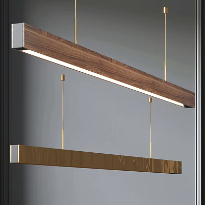 Modern Long Wooden Metal Pendant Light Hanging Design For Interior Space 3d model
