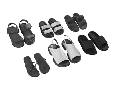 Stylish Black And White Sandals With Strappy And Slip On Designs For Summer 3d model