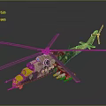 Military Helicopter With Camouflage Design Rotor Blades And Missiles On Gray Surface