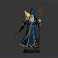 Man in Blue Robe and Hat with White Beard Holding Yellow Glowing Orb and Staff