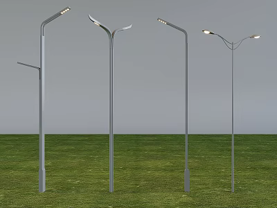 Outdoor Decorative Street Lights with Various Designs Standing on Green Lawn 3d model