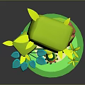 Cartoon Style 3D Plant Model with Green Bulbous Body Orange Trunk and Small Blue Leaves