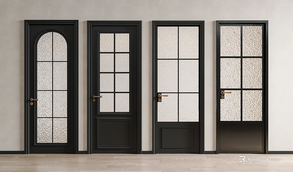Modern Black Interior Doors With Various Glass Panel Styles And Designs 3d model