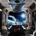 Futuristic Space Capsule Meeting Room With Conference Table And Starry Space View