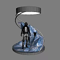 Illuminated Sculptural Lamp With White Human Figure On Blue Curved Base