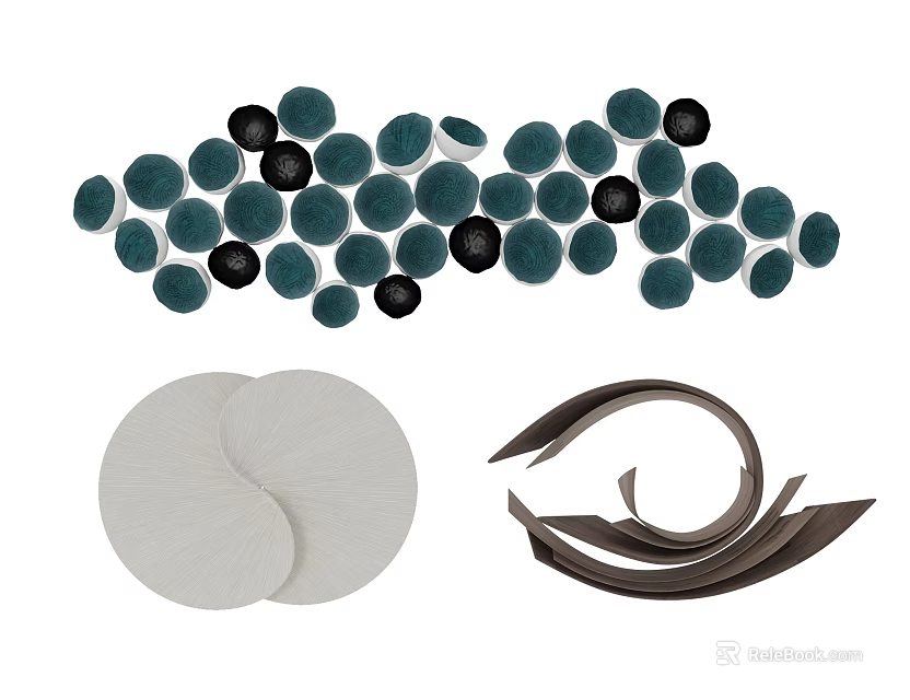 Modern Wall Decor With Blue Black Circular White And Curved Metal Elements 3d model