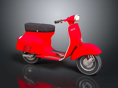 Red Vintage Scooter With Black Seat And Classic Retro Design Features 3d model
