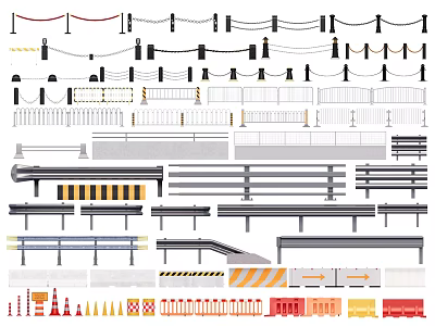 Essential Road Safety Facilities Including Guardrails Traffic Cones Barriers And Reflective Strips 3d model