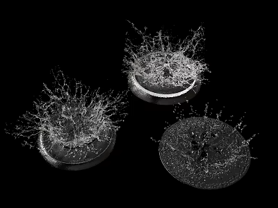 Dynamic Water Splashes On Three Circular Objects Against Black Background 3d model