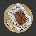 Red Meat and Vegetable Stew Served on White Paper with Bread on Wooden Tray