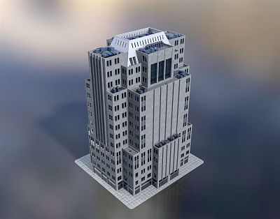 Modern High Rise Office Building Exterior With Glass Curtain Walls Gray And White Facade Design 3d model