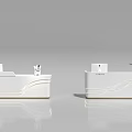 Sleek Modern Store Front Desk With White Curved Design Computer And Potted Plant