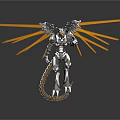 Silver Mechanical Dragon Character With Yellow Beam Wings And Golden Patterned Tail 3d model