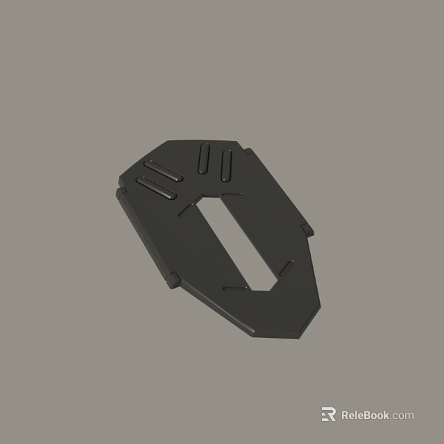 Black Polygonal Mechanical Plate 3D Model With Rectangular Opening And Slots Design 3d model 