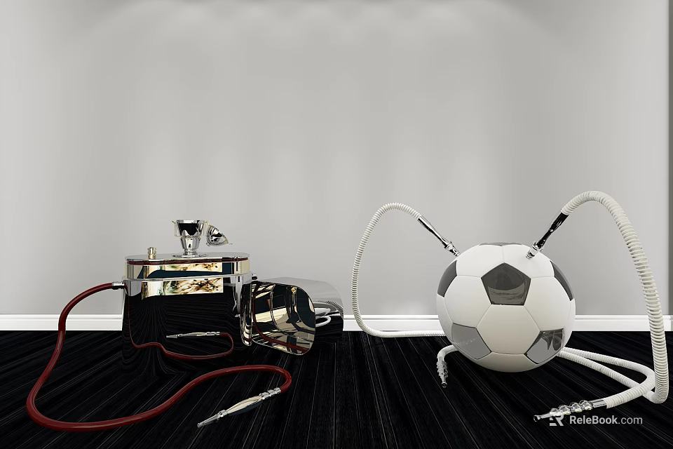 Decorative Ornament Set with Silver Metal Container Red Rope and Football Shaped Ornament 3d model 