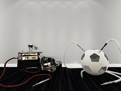 Decorative Ornament Set with Silver Metal Container Red Rope and Football Shaped Ornament 3d model