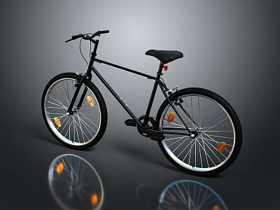 Black Bicycle With White Rims Black Tires Red Reflector Light And Orange Reflectors 3d model