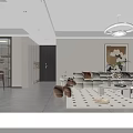 Modern Minimalist Cream Style Living And Dining Room With Cozy Ambient Lighting And Comfortable Furnishings