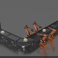 Industrial Automated Production Line With Robotic Arms And Conveyor Belt System