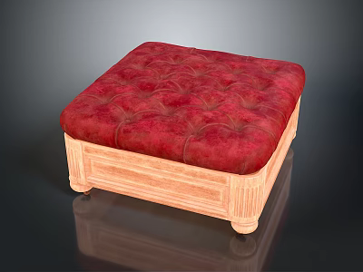 Elegant Wooden Frame Stool With Red Tufted Upholstered Cushion Classic Design 3d model
