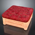 Elegant Wooden Frame Stool With Red Tufted Upholstered Cushion Classic Design