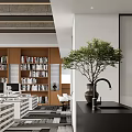Modern Public Office Space With Open Layout White Desks Computers Chairs Green Plants And Windows