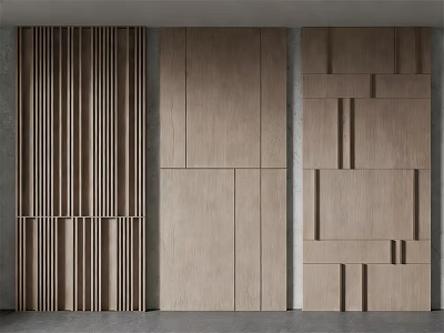 Modern Wooden Wall Paneling With Vertical Slats And Geometric Patterns For Interior Design 3d model