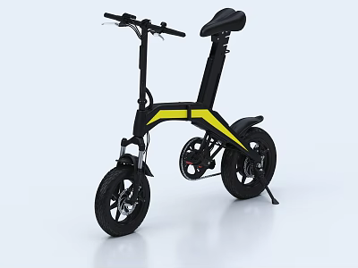 Modern Black And Yellow Folding Bicycle With Compact Frame For Urban Commuting 3d model