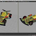 Black Racing Car With Red Yellow Flame Decals And Blue Wheel Rims