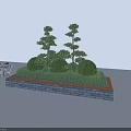 Roadside Landscaping Facility with Trimmed Shrubs Trees and Stone Brick Base Near Bicycle Parking Area