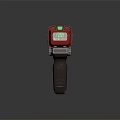 Futuristic Sci Fi Pistol With Blue Red Yellow Accents Green Sight Light And Black Grip