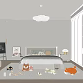 Cozy Kids Room Interior With Bed Stuffed Toys Rug Chalkboard And Bookshelf